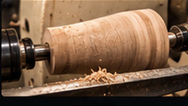 Wood being turned on a lathe